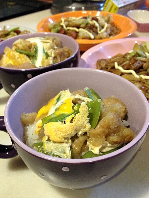 あまり唐揚げで卵とじプチ丼( ´ ▽ ` )ﾉ