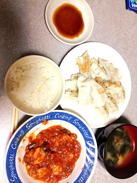 鶏と野菜のトマト煮•餃子