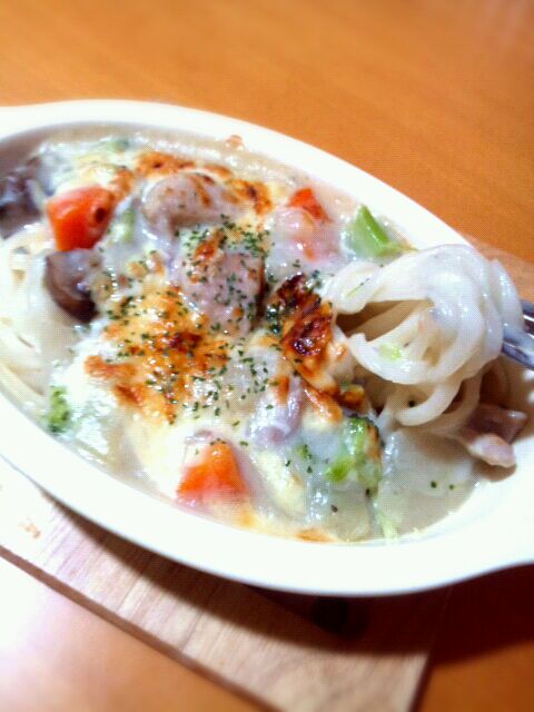 実験☆シチューグラタンうどん!?