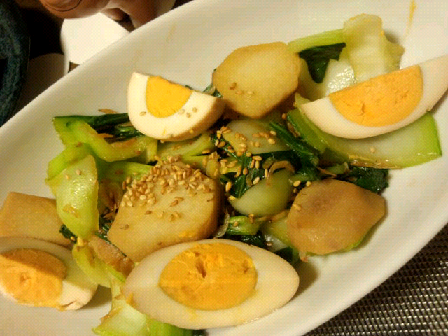 青梗菜と里芋と小海老の炒め物