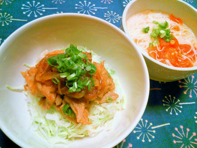 飴色たまねぎ豚丼・トマト煮麺