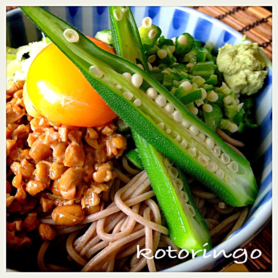 納豆とオクラのネバネバ蕎麦