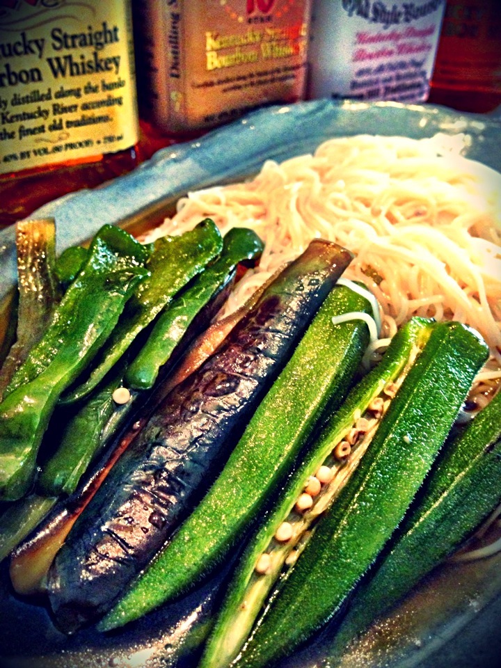 夏野菜の焼き浸しでぶっかけ素麺