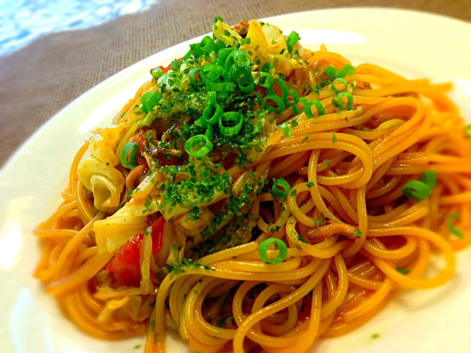 パスタで焼きそば♡塩辛入り〜