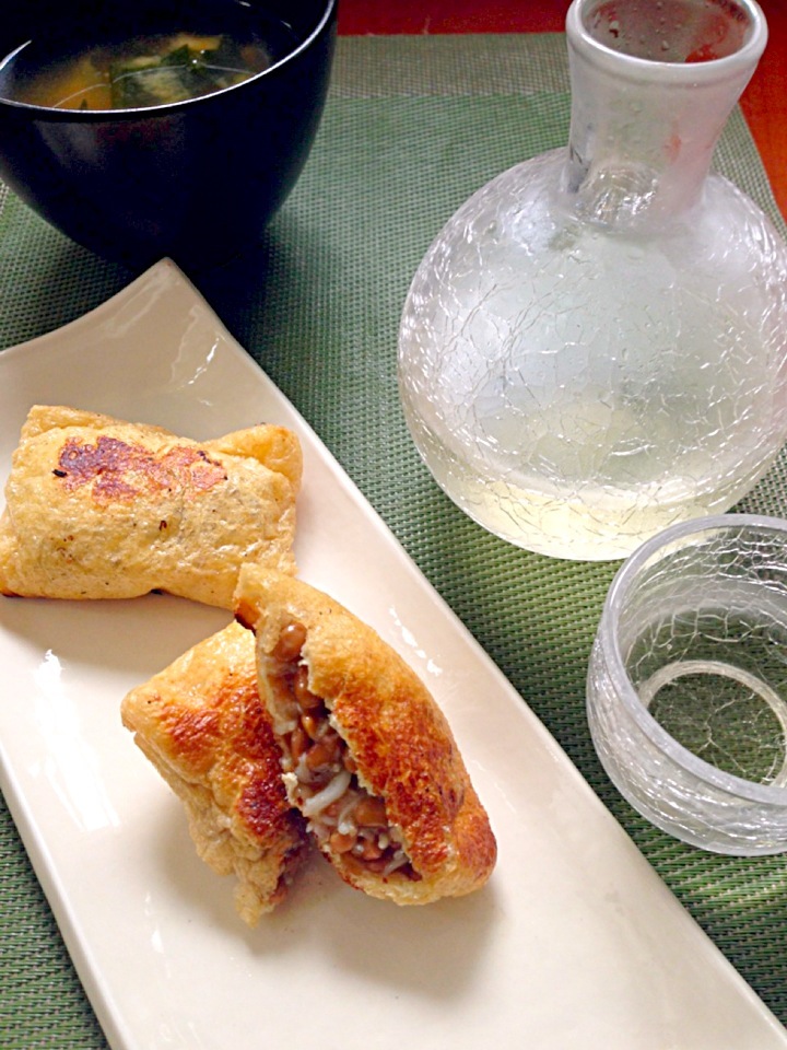 Deep-fried tofu wrapped natto&Whitebait ♨納豆としらすの油揚げ包み