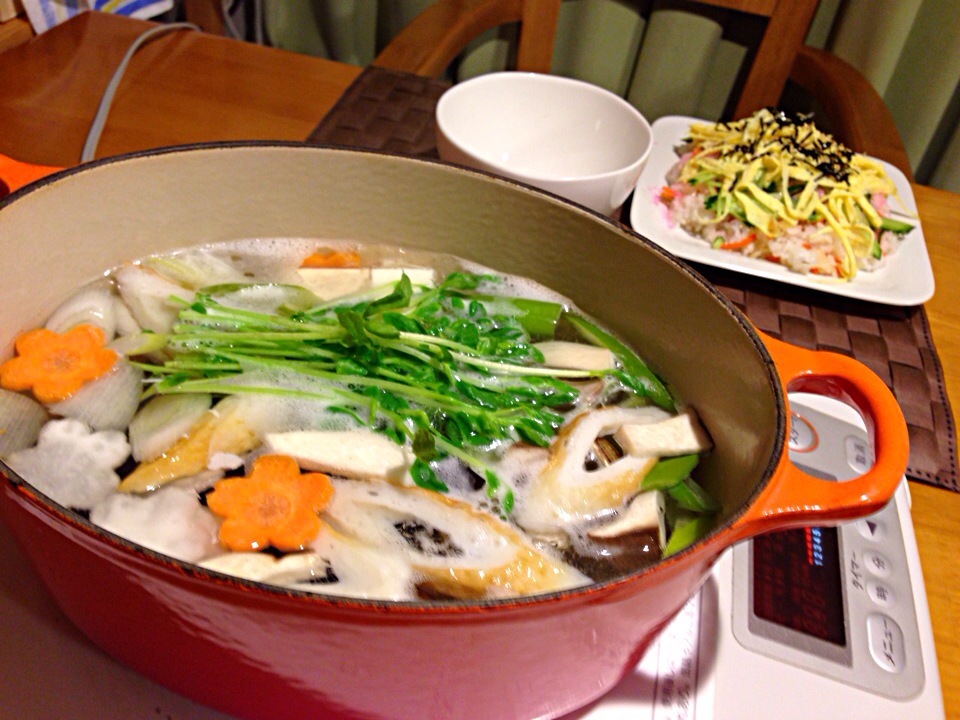 3/3 晩御飯 ひなまつりだからちらし寿司と蛤入り水炊き。