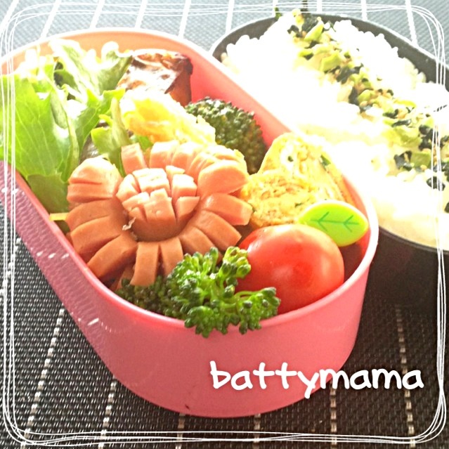 初めてウインナーお花にしてみた♡battymamaの大人プチかわ弁当〜☆