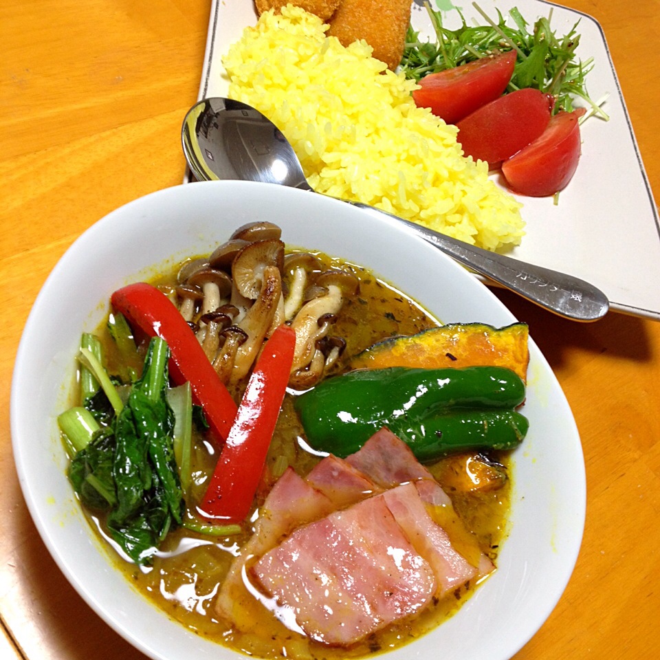 ベーコン野菜キノコのスープカレー