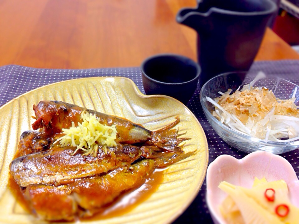 イワシの味噌だき オニオンスライス タケノコの酢漬け