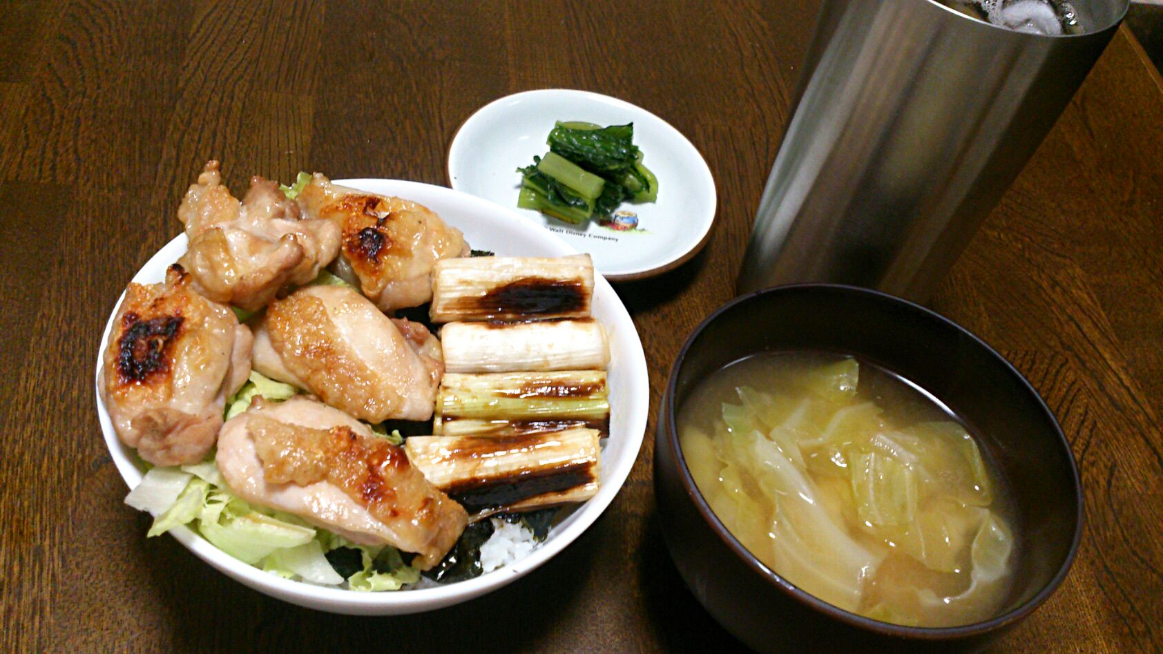 焼き鳥丼＆キャベツの味噌汁