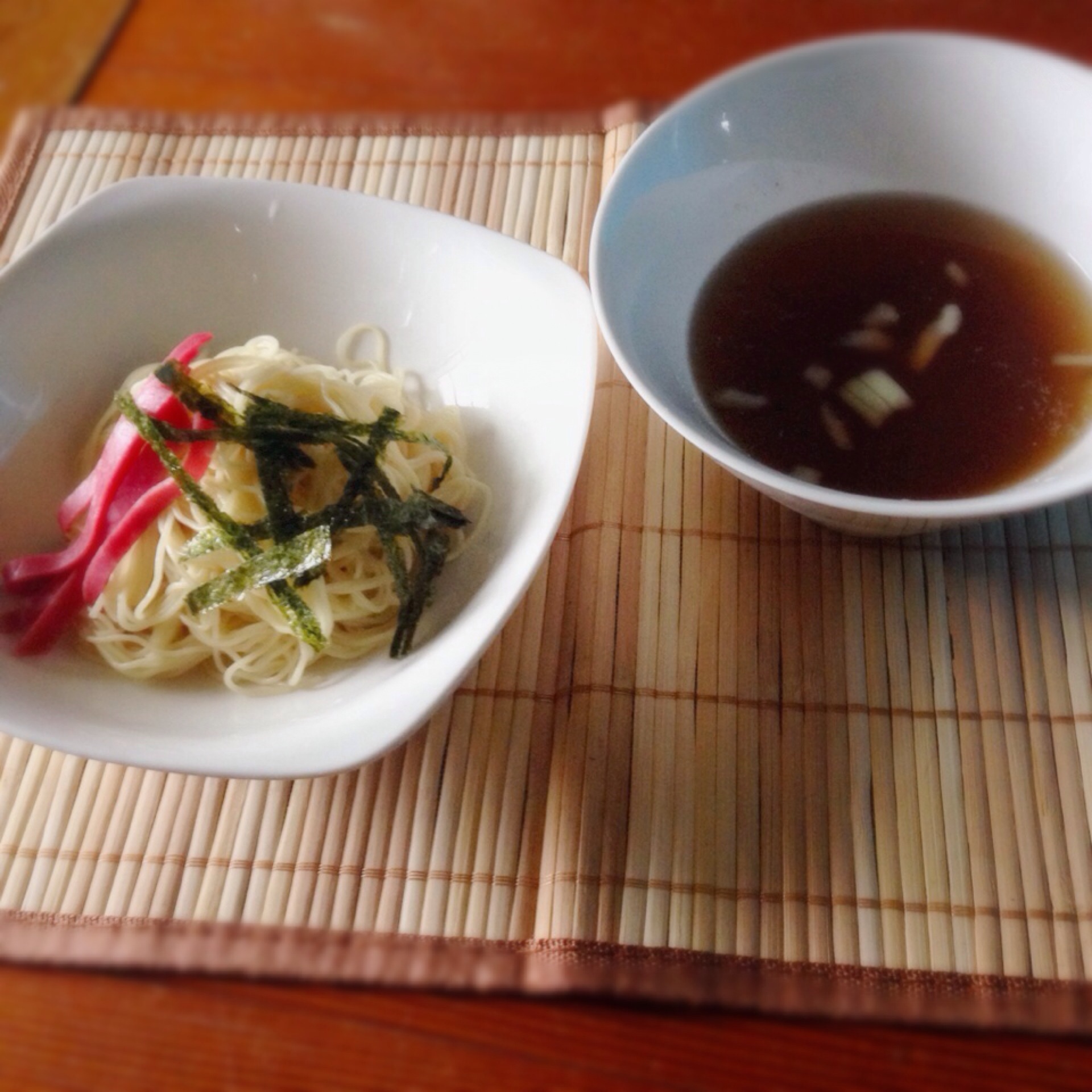 素麺で、なんちゃって中華麺の冷やしつけ麺(^_^)v