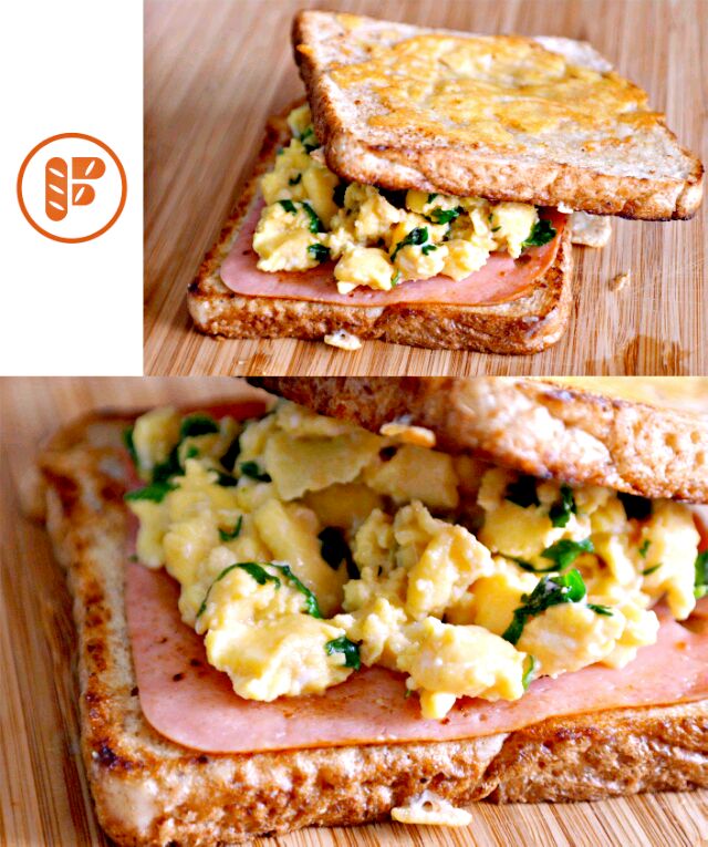 Grilled Cheese Sandwich with Grilled Chicken Ham and Scrambled Eggs
