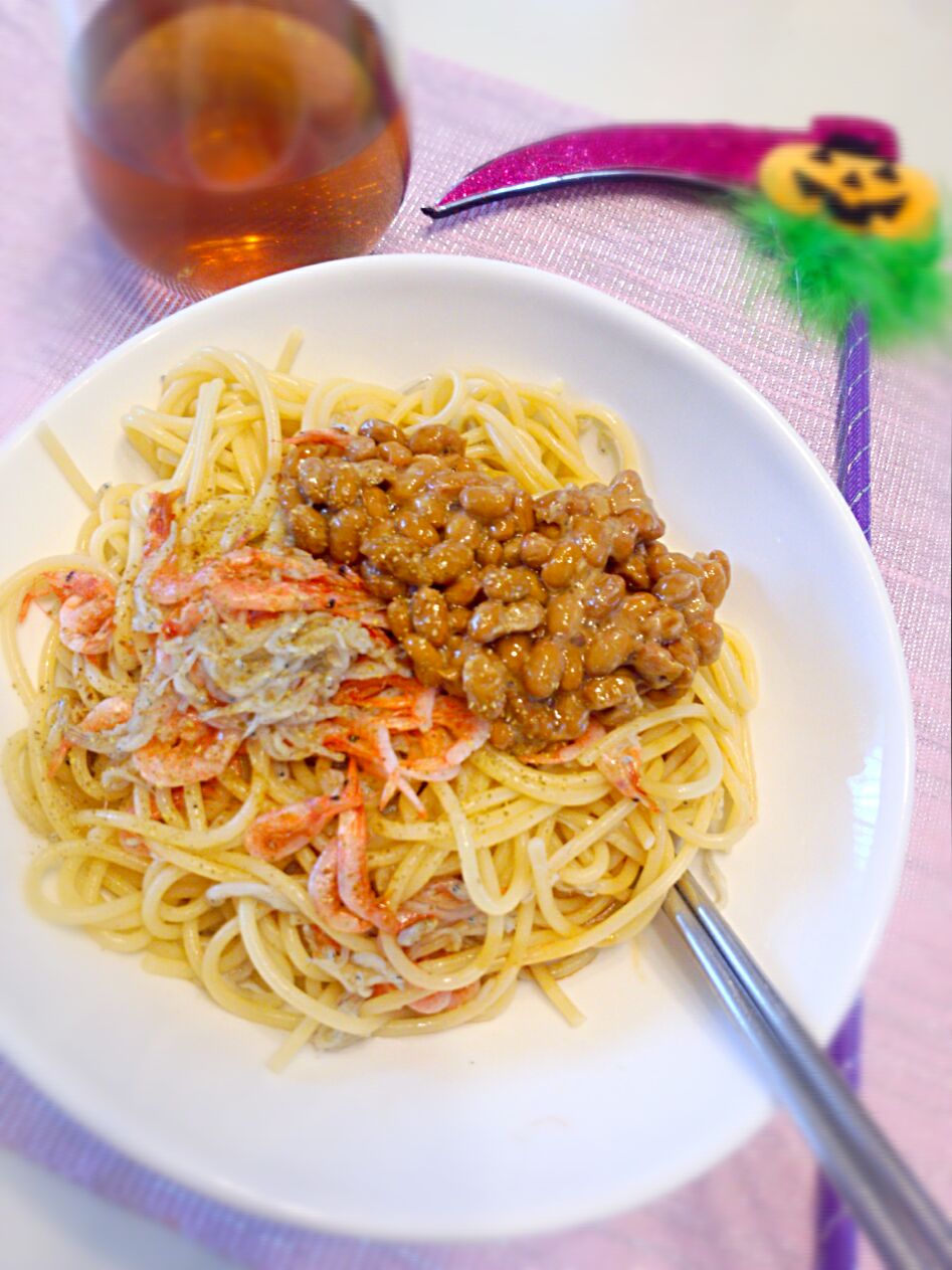 釜揚げ達と納豆パスタlunch♡10/23