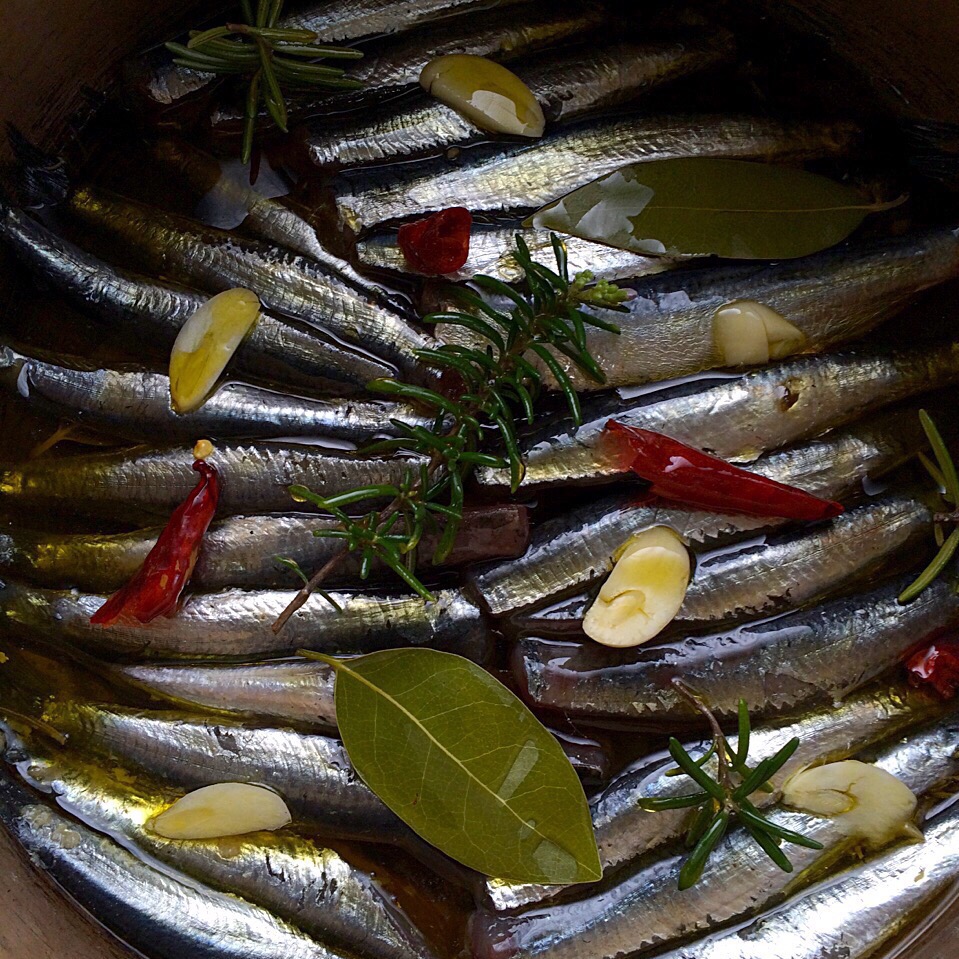 Before→Homemade oiled sardines/火入れ前→自家製オイルサーディン