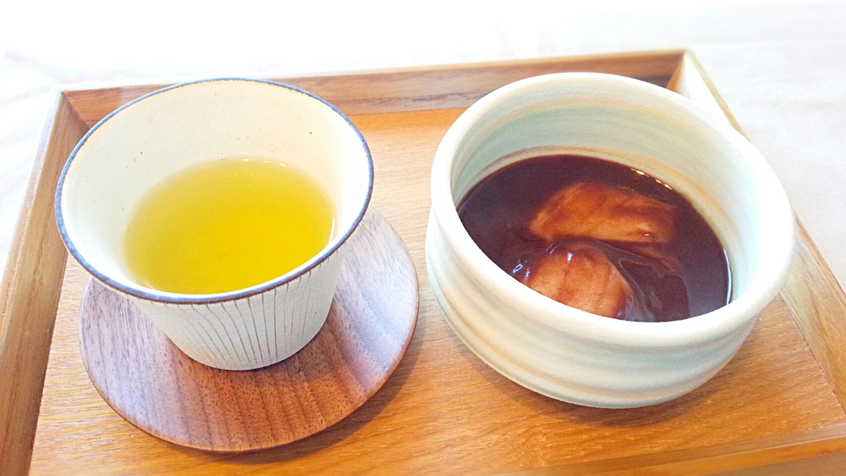 晒し餡のお汁粉。　湯呑みは先日、京都で購入したお気に入り♪