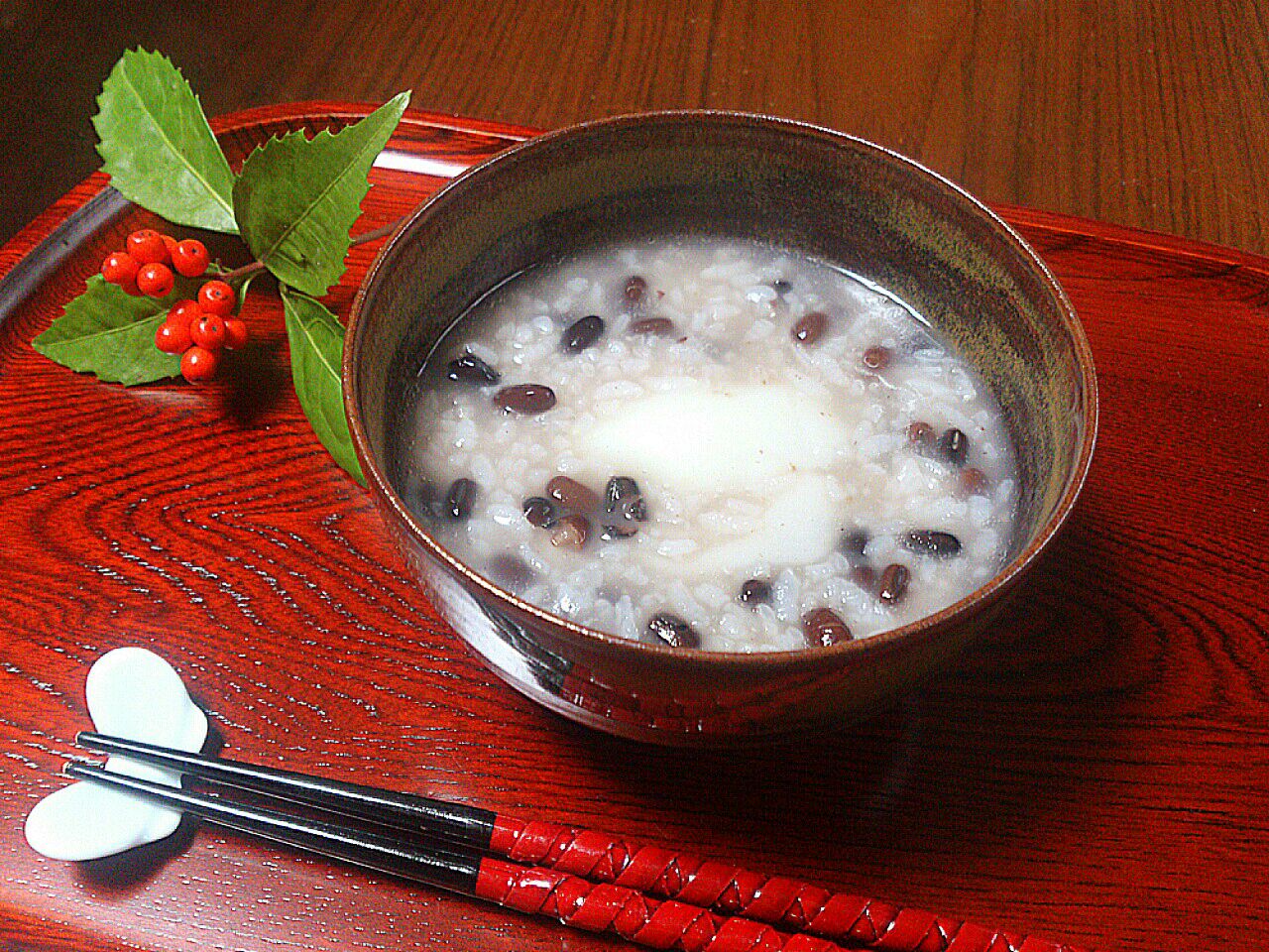 小正月 お餅入りの小豆粥をいただきます(*^-^*)