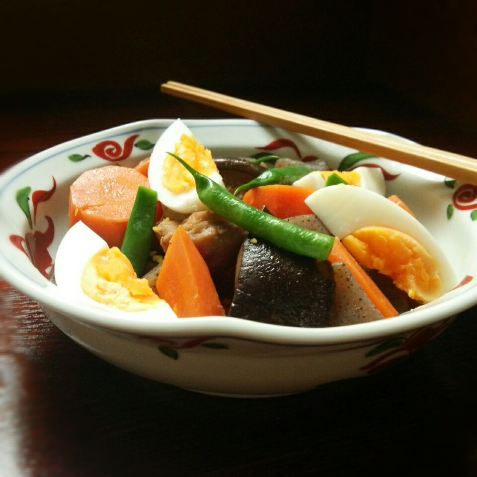 干し椎茸だしと鶏肉でおかたづけ煮物～