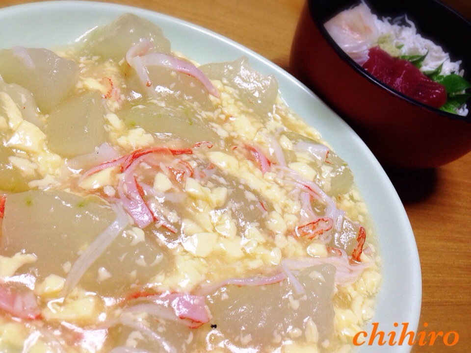 Tomoko Itoさんの料理 玉子豆腐とカニカマ使って簡単うまうまあんかけ冬瓜♥