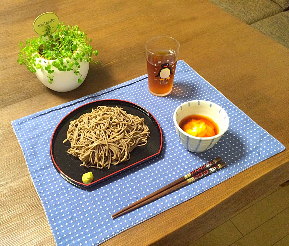 山芋とろろそば、たんぽぽ茶