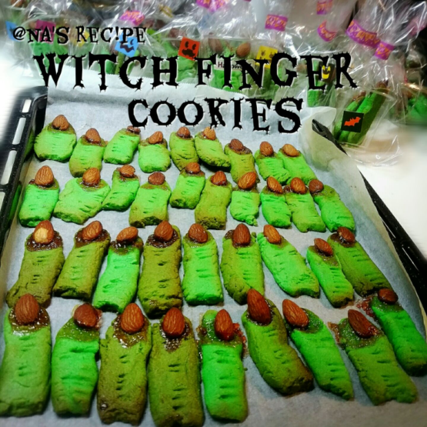 娘達と作った緑魔女の指クッキー