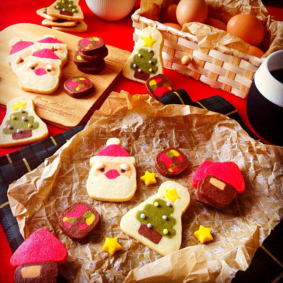 クリスマスお菓子☆サンタとツリーのアイスボックスクッキー