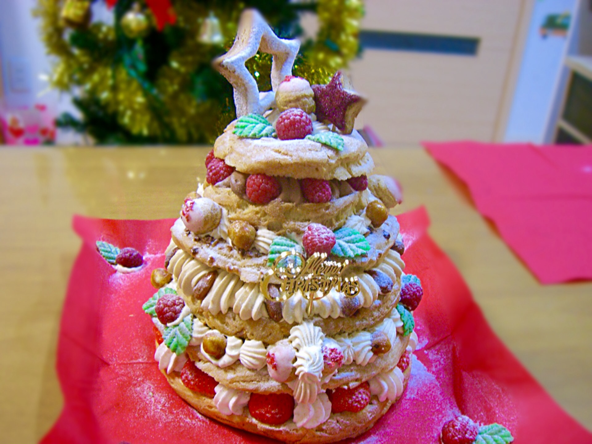2015X’mas cake                                                      “パリブレストのクリスマスツリー”