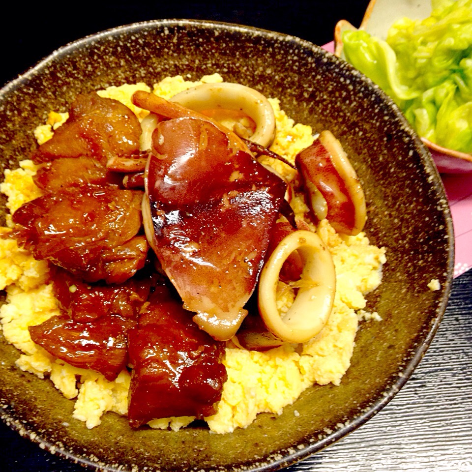 鳥肉とイカの照り焼き丼ランチ