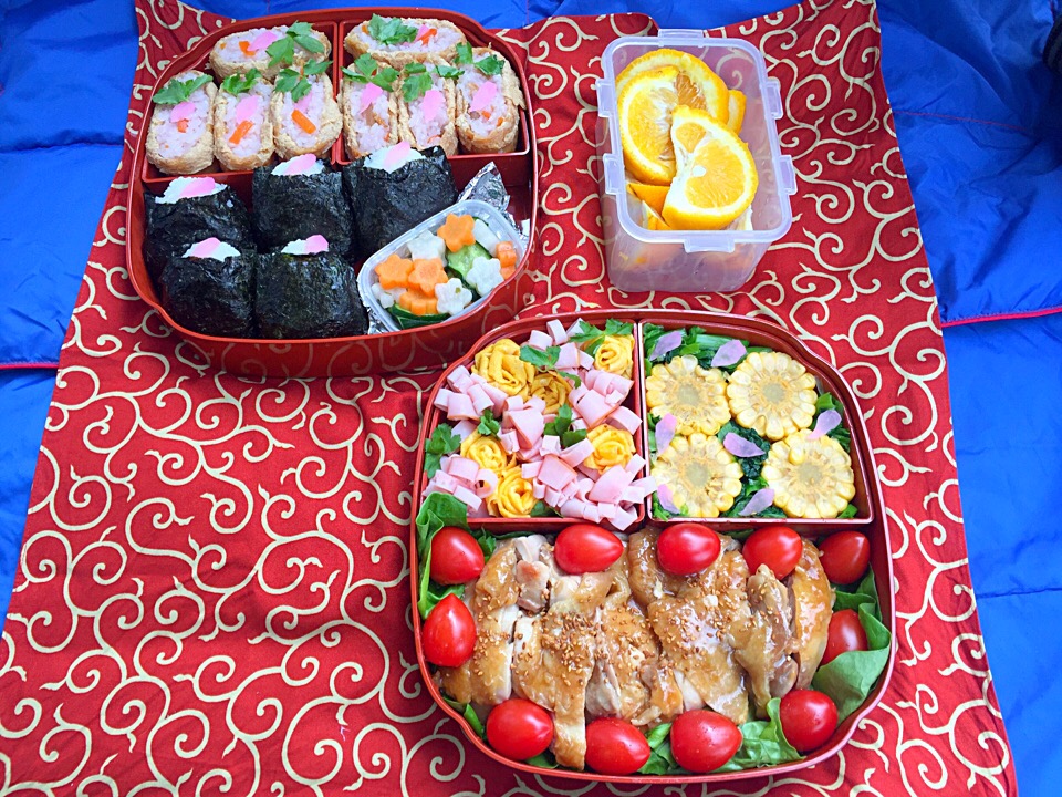 娘のリクエスト❤️お花畑の花見弁当