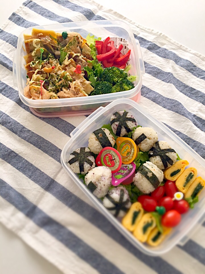 家族でお花見弁当♪
〜家の冷凍庫にあったお好み焼きのお弁当〜