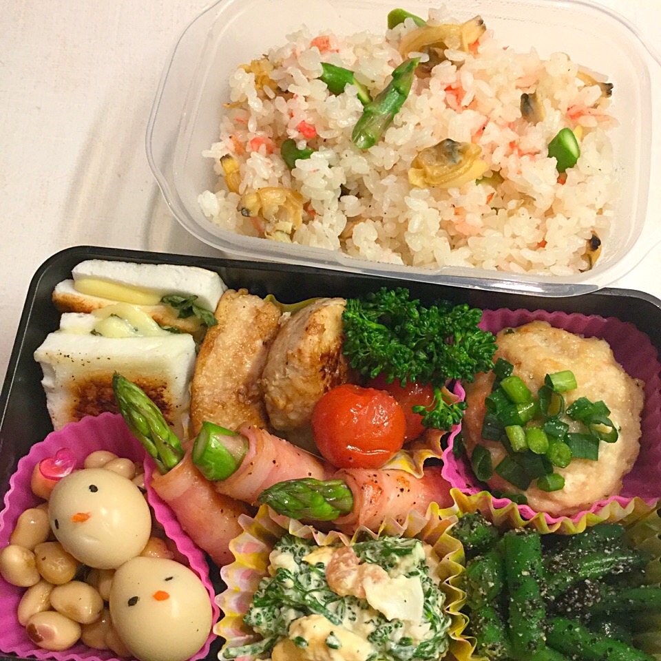 冷食未使用☆あさりと桜えびご飯の春色お弁当