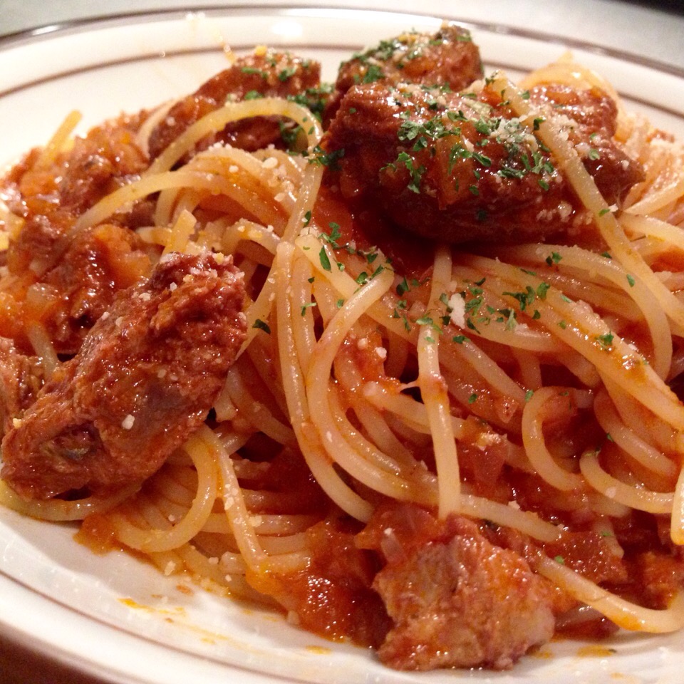 鯖トマトソースパスタ