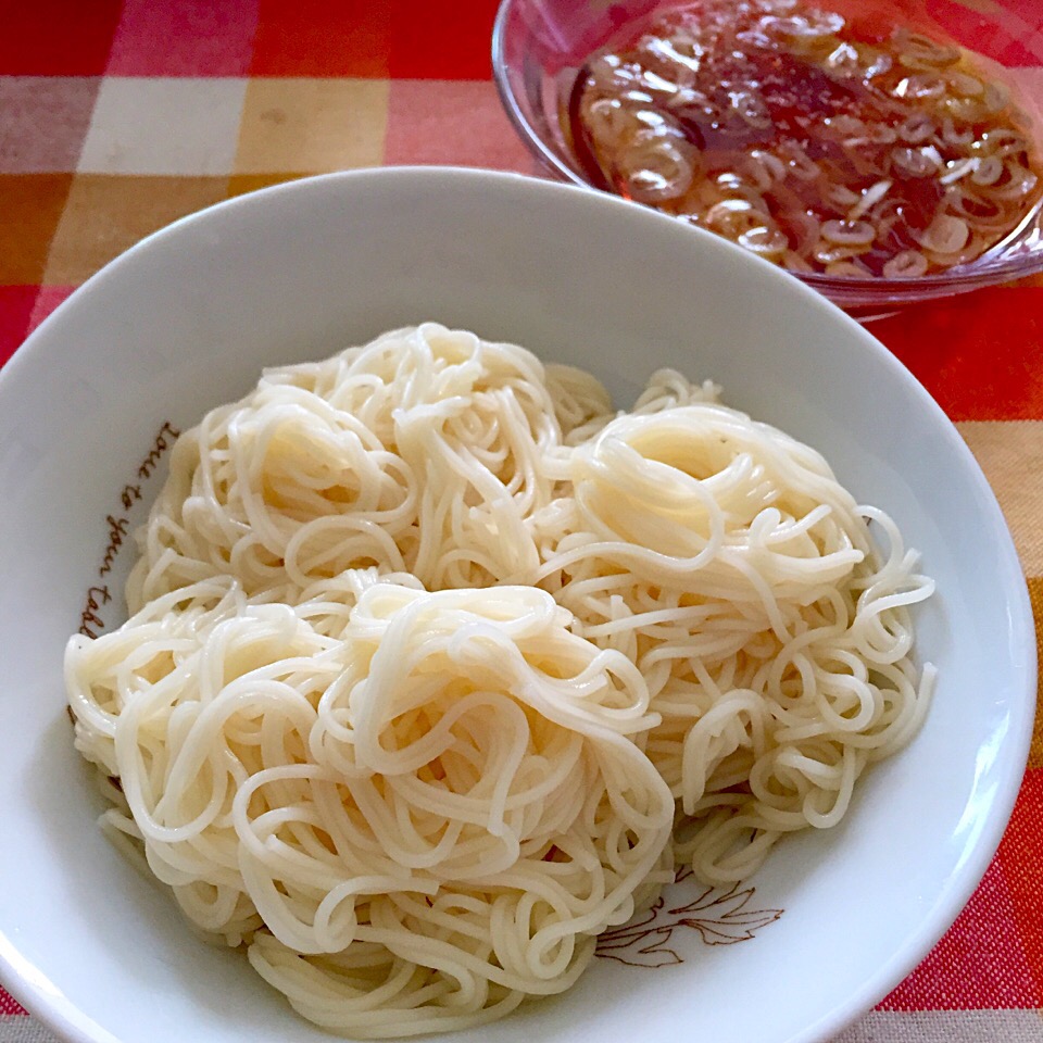 そうめん ネギなめ茸一味タレ