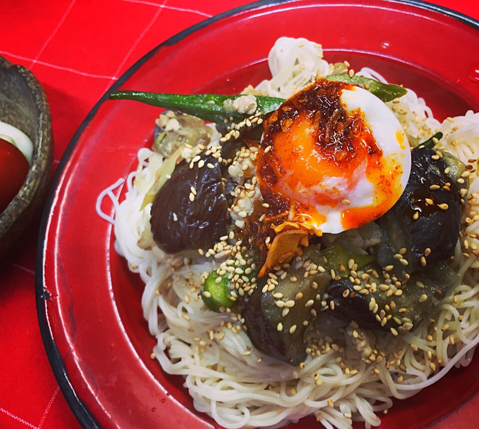 なす味噌炒め素麺