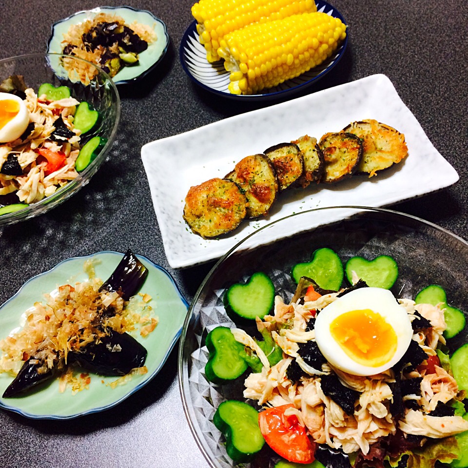 ＊ナス素揚げ
＊とうもろこし 
＊チーズ椎茸
＊鳥ささみ海苔和え
（キムチとゴマ入り）
＊♡きゅうり♡