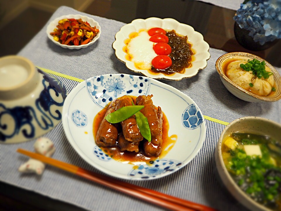 豚肉のねぎ巻きすき焼き風