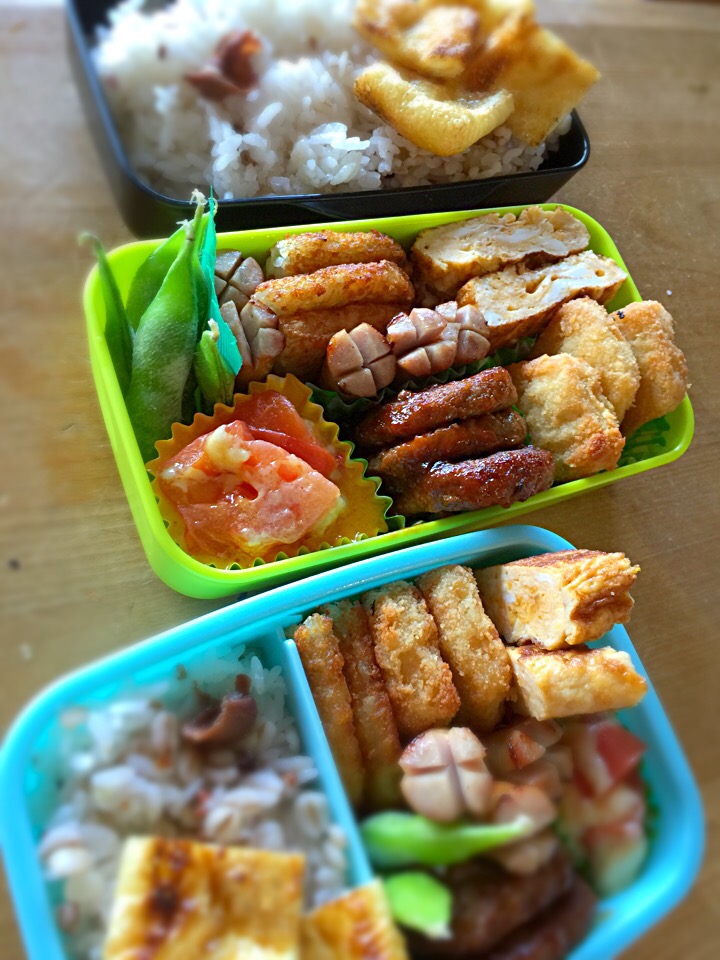 お兄ちゃん&チビ弁当☆ハンバーグとトマトチーズ焼きなど