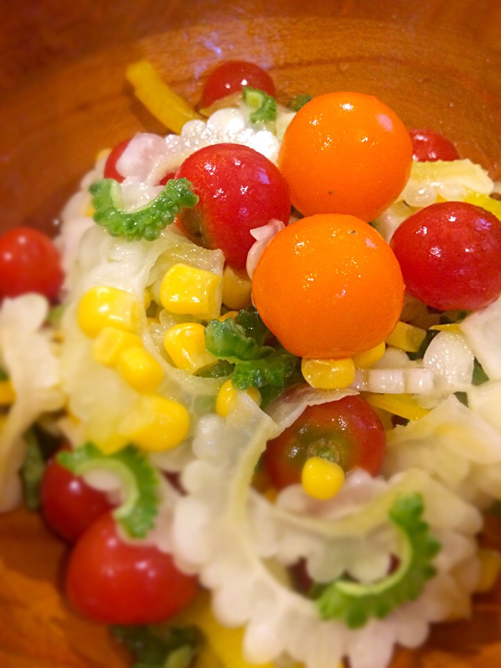 白ゴーヤとゴーヤと夏野菜のサラダ