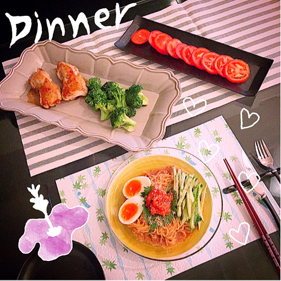 こんにゃく麺のビビングッス&グリルドチキン❤️