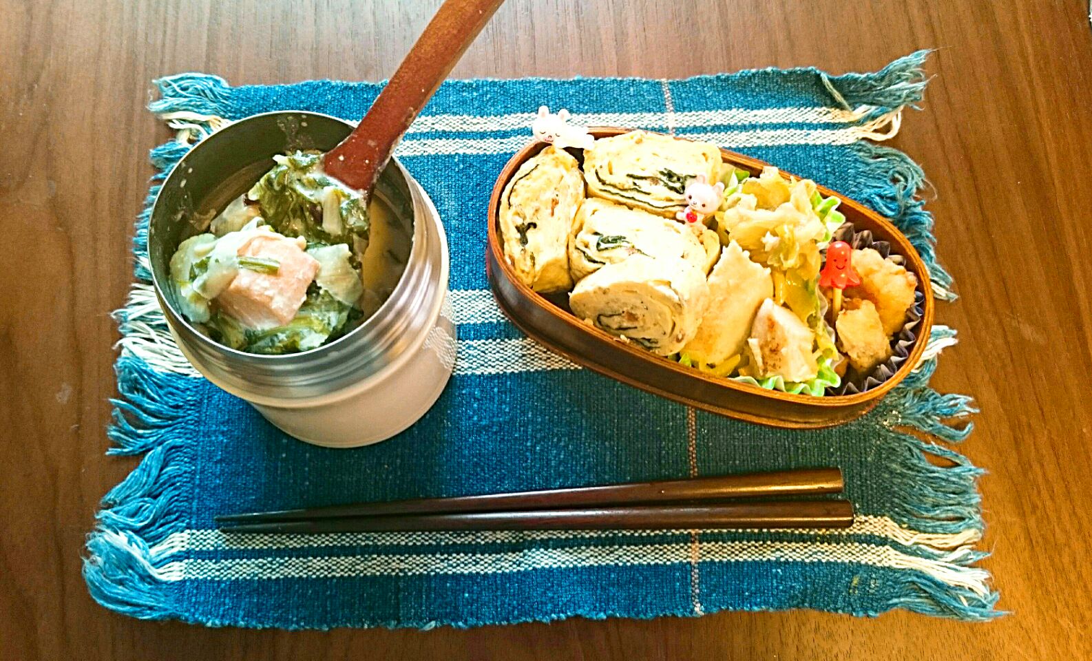 豆乳と鮭・春菊のスープ