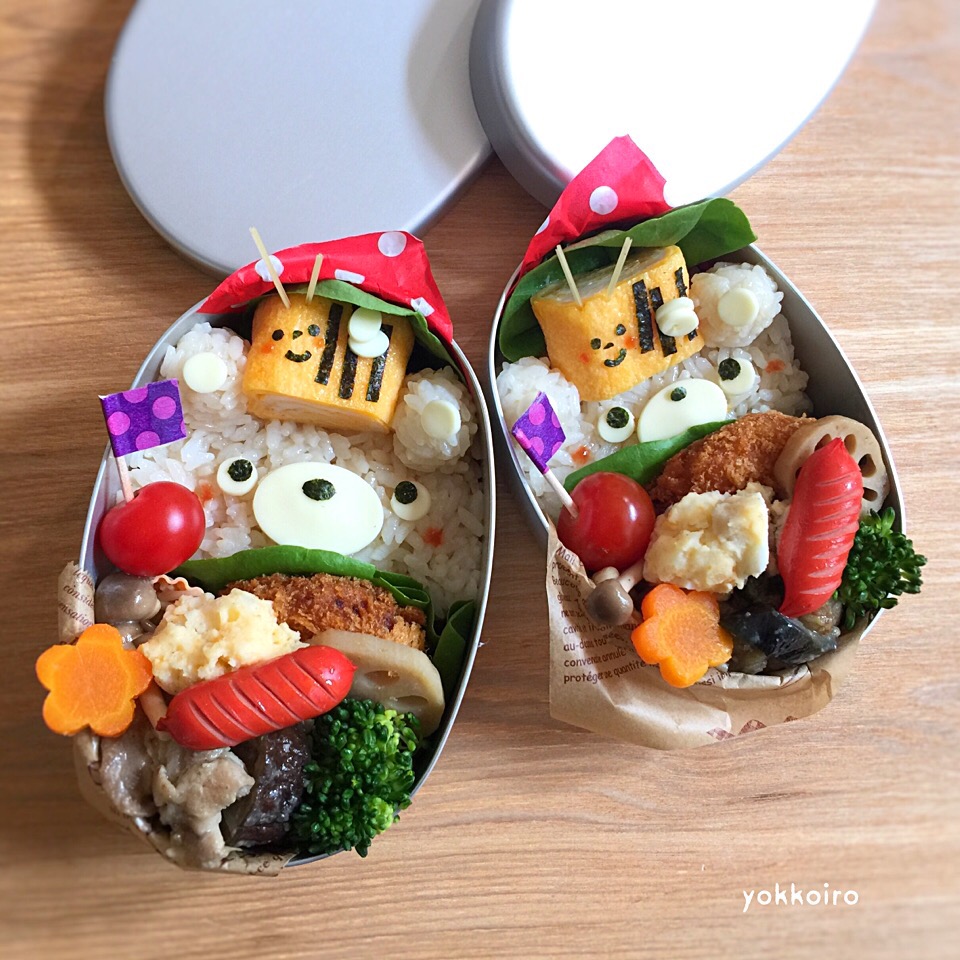 くま&みつばち弁当♩#お弁当 #卵焼き #春弁当