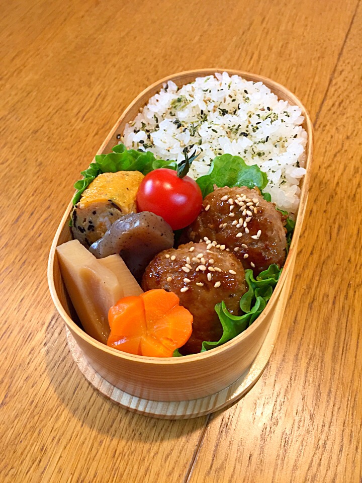 高校生息子弁当  蓮根ハンバーグ