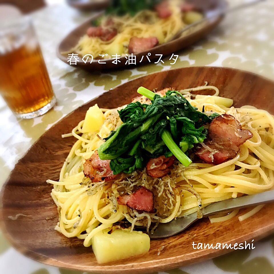 うどんだらさんの料理 春のごま油パスタ。