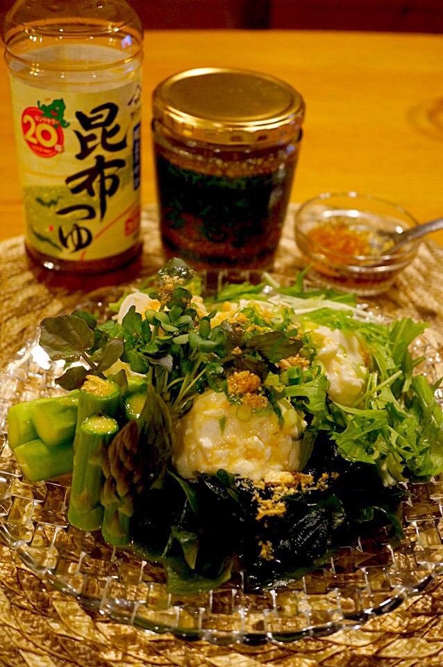 豆腐サラダ&昆布、山ワサビおろし