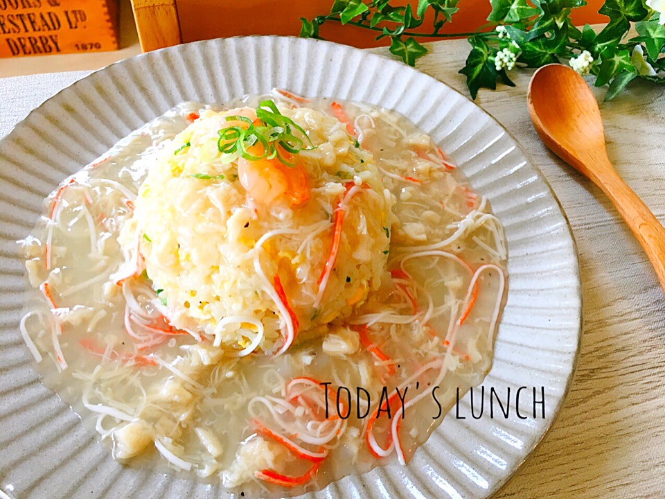 ほたて缶とかにかまのあんかけチャーハン♡