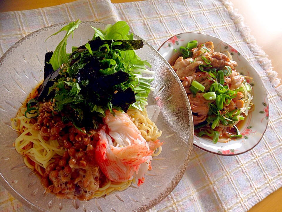 納豆冷やし中華と  せせりポン酢