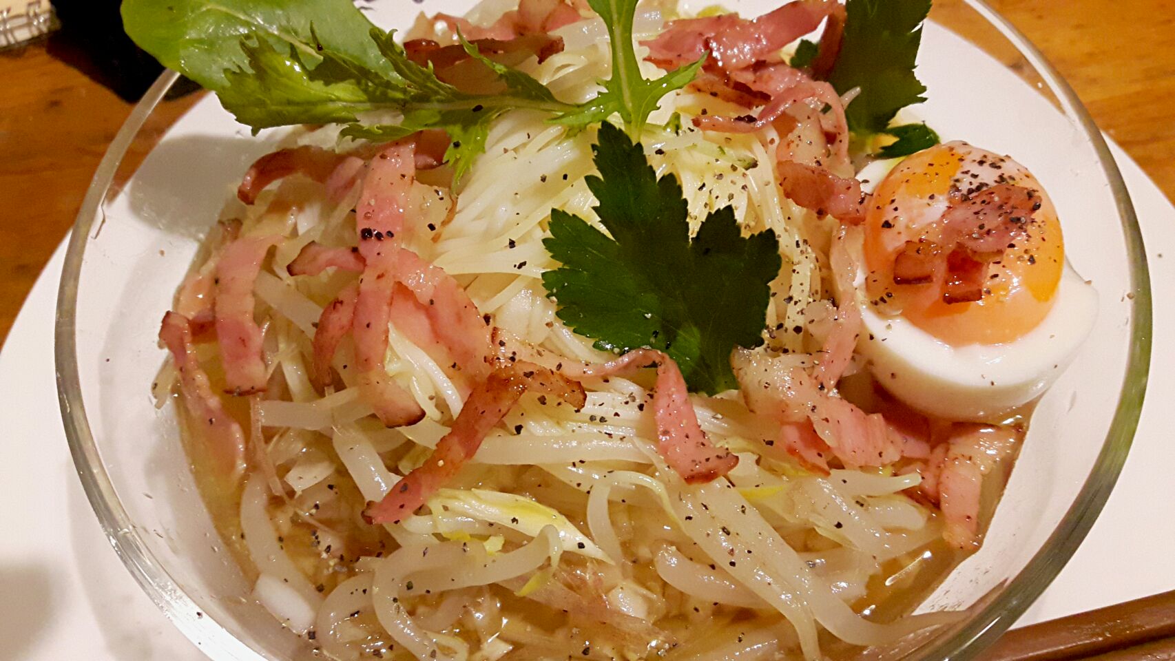 冷やしもやし素麺☆(焼きベーコン。)