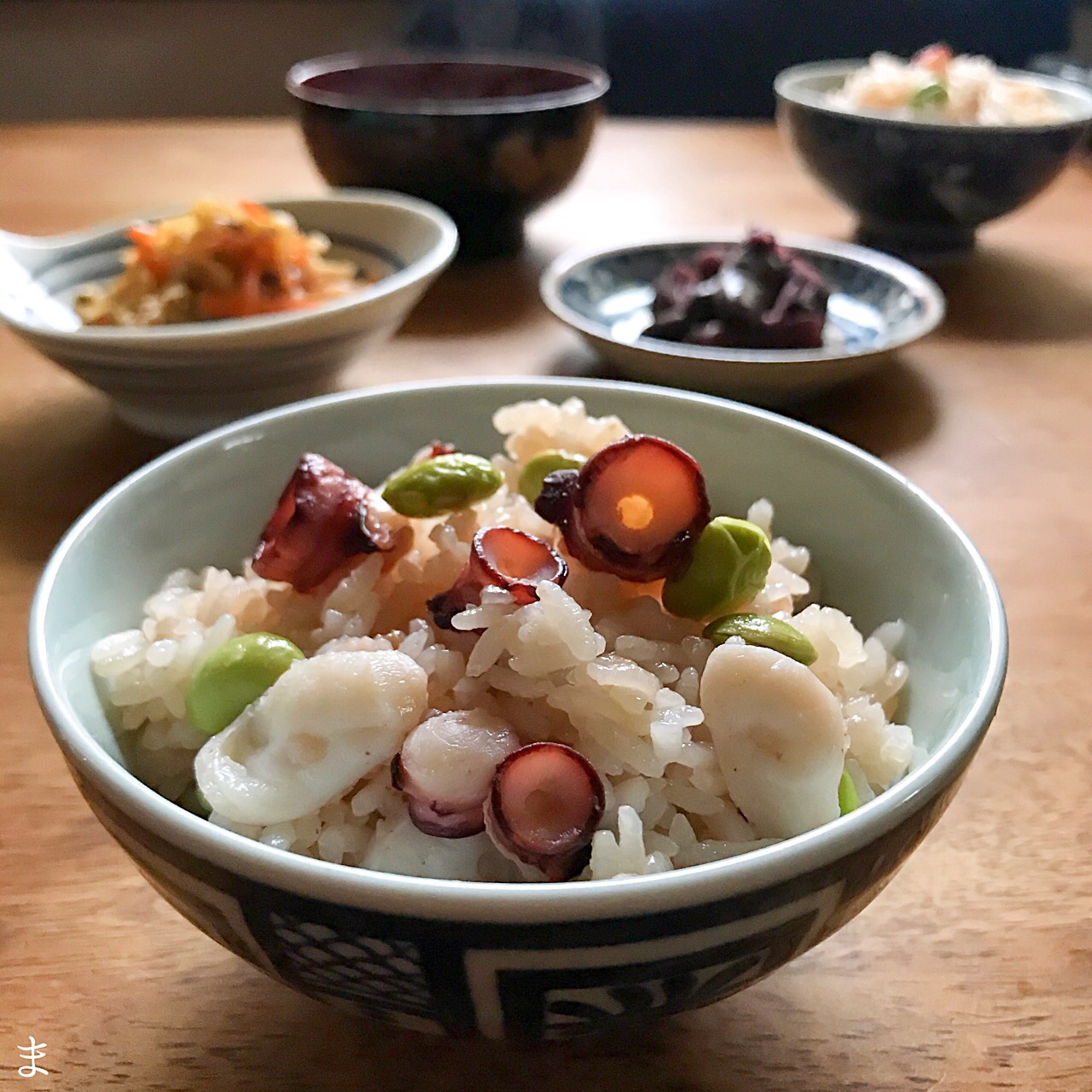 枝豆たこ飯、自家製しば漬けなど