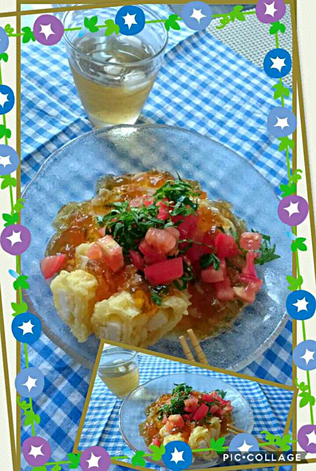 #我が家の簡単昼飯作り置きした汁ジュレ
夏だから簡単食べたぃ?   
     冷やしジュレそうめん