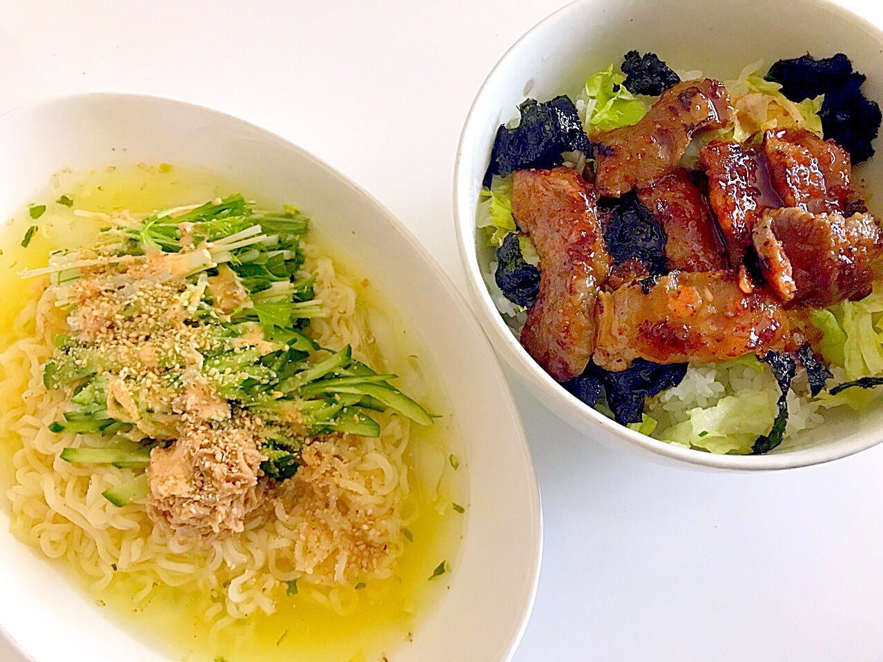 #冷やし塩ラーメン #カルビ丼