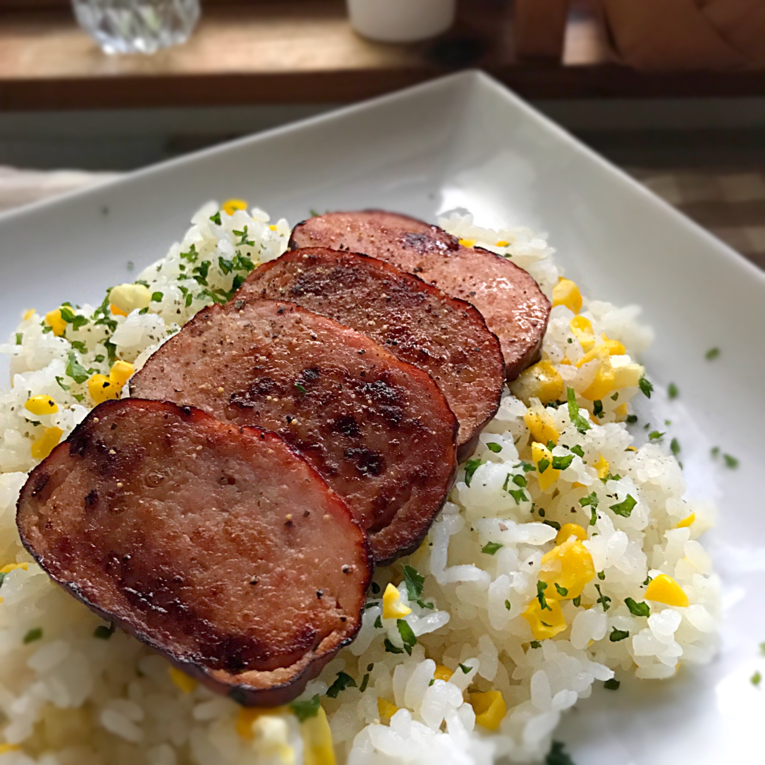 ポークローフのせとうもろこしご飯